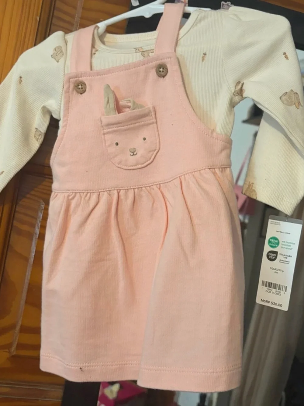 Carter's Pink Corduroy Overall Dress with Bunny Pocket